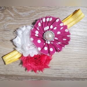 Floral, pearl stretchy headband hair bow pink fuscia white yellow Size Toddler +